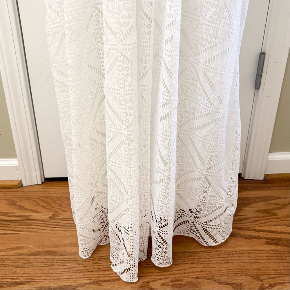 NWT Crochet Knit Elegant White Lace Maxi Dress Size L - Picture 5 of 9